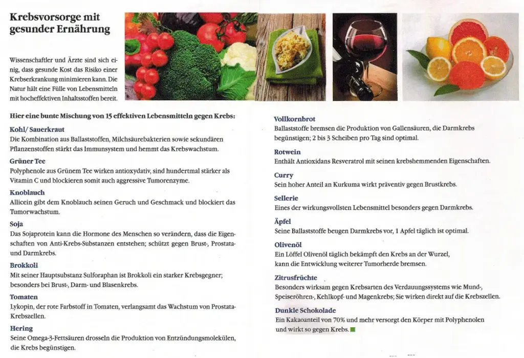 Zeitungsausschnitt über Ernährung und Krebsprävention aus Aktuelle Gesundheitsnachrichten, Heft 10/2013